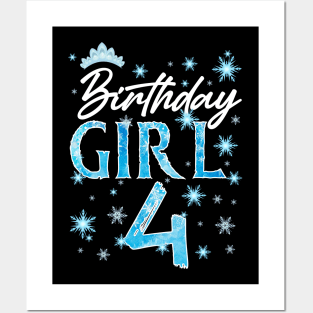 Winter Onederland 4th Birthday Girl Snowflake B-day Gift For Girls Kids Toddlers Posters and Art